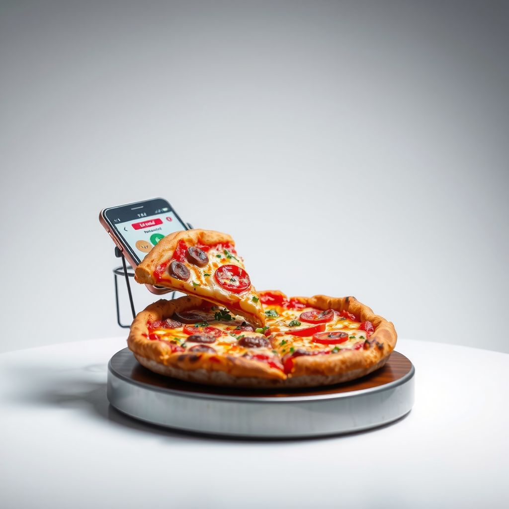 Digital ordering icon with pizza and mobile device