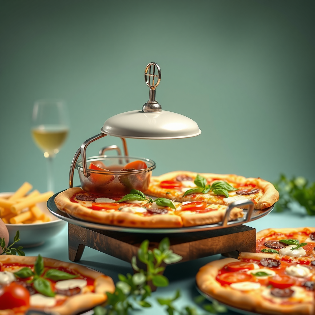 Catering service icon with pizza platters and party elements