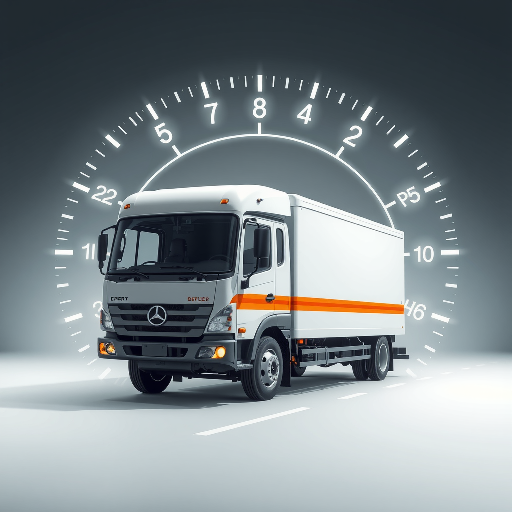 Fast delivery truck icon with speed lines and timer