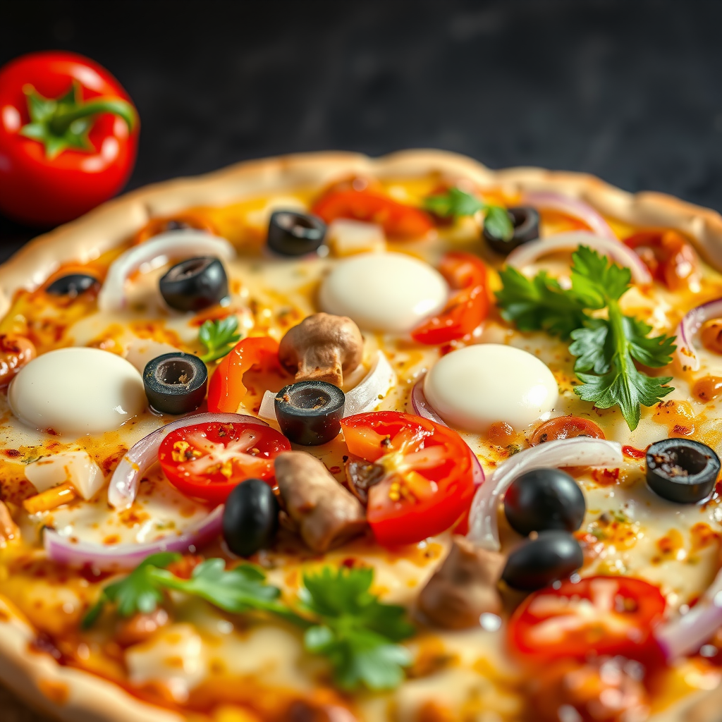 Vegetarian Delight pizza with fresh bell peppers, mushrooms, onions, olives, tomatoes, and mozzarella cheese
